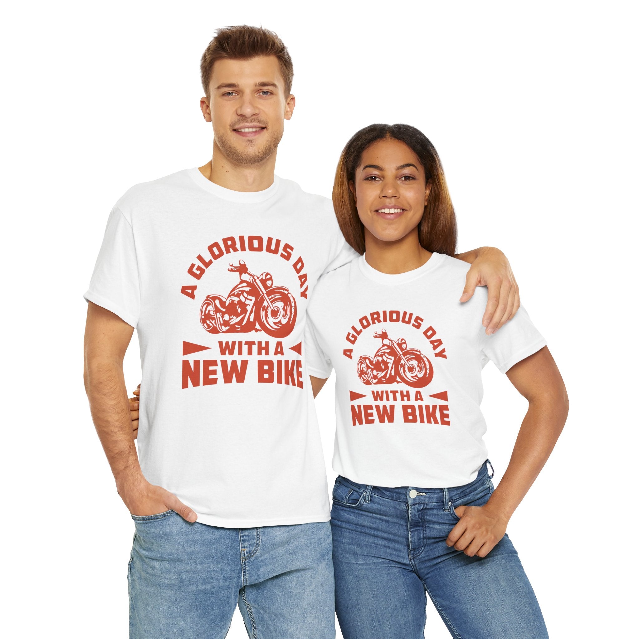 A GLORIOUS DAY WITH A NEW BIKE Comfortable Unisex Heavy Cotton Tee